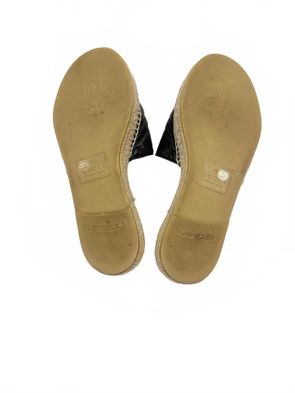 Gucci Marmont Matelasse Leather Espadrille Slide Sandal Black Sz 37.5 US 7.5